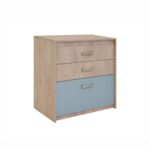 Komoda Kinder 3F (premium hrast - plavo)